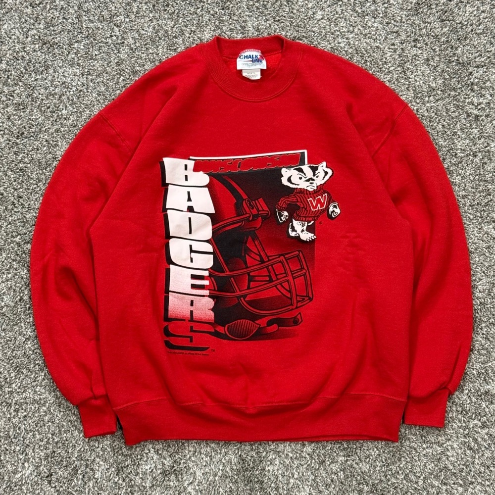 Vintage 90s‎ Wisconsin Badgers Chalk Line Sweatshirt Mens Large Red Made in USA